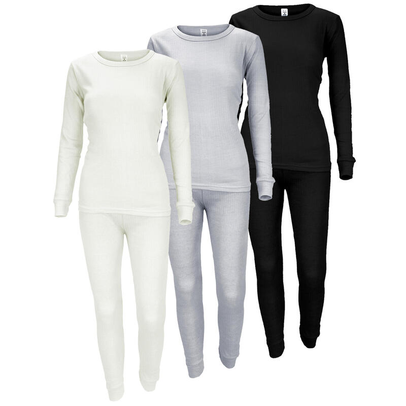 3 Sets intimi termici | Donna | 3 magliette + 3 pantaloni | Crema/Grigio/Nero