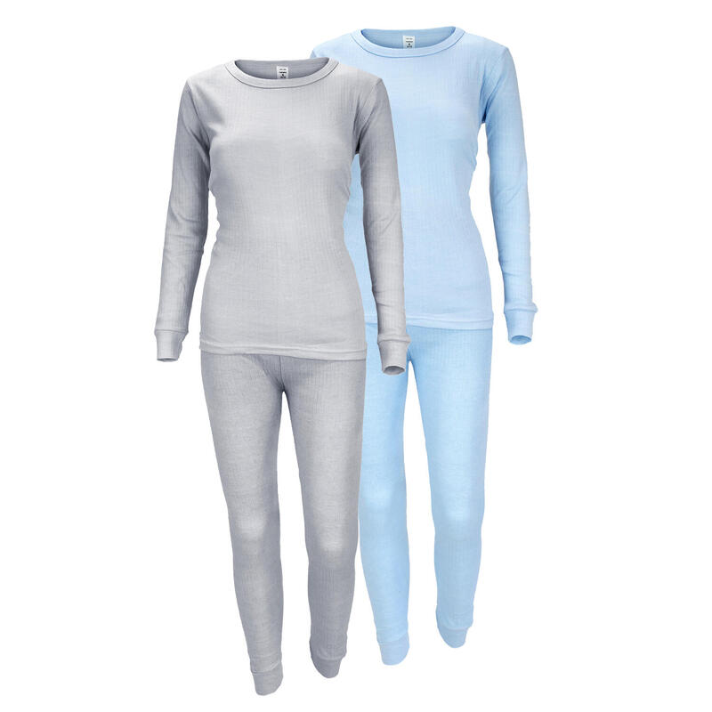 Set 2 sous-vêtements thermiques | Femmes | Doublure polaire | Gris/Bleu clair
