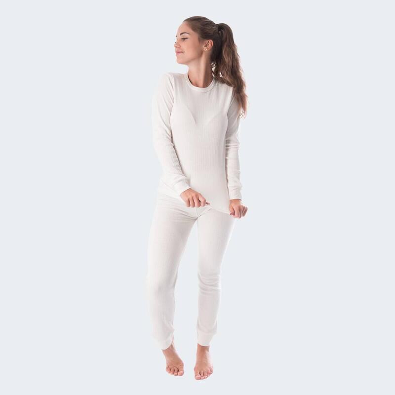 Thermoset Dames van 2 | Shirt + Broek | Binnenkant Fleece | Crème