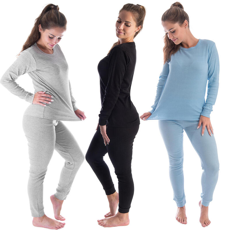 3 peças de roupa interior térmica para senhora | Cinza/Azul claro/Preto
