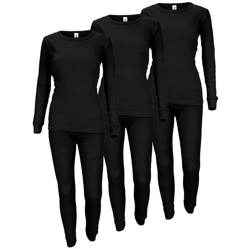 Thermounterwäsche Damen 3er Set | Hemd + Hose | Schwarz