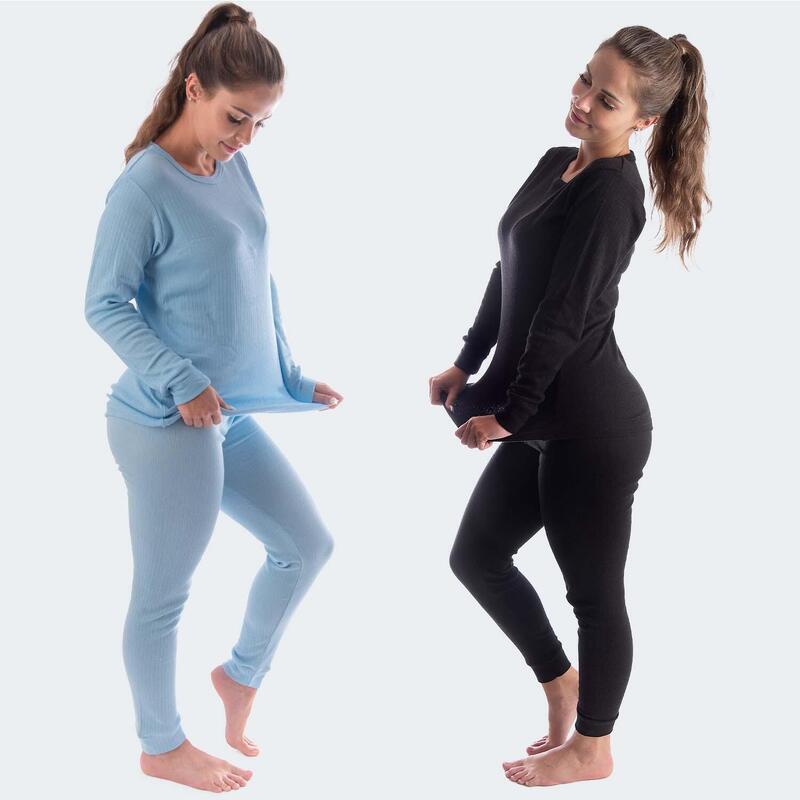 Lenjerie intimă termică femei Set a 2 | Cămașă + pantaloni | Albastru clar/Negru