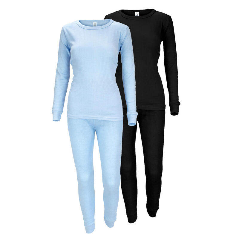Set 2 sous-vêtements thermiques | Femmes | Doublure polaire | Bleu clair/Noir