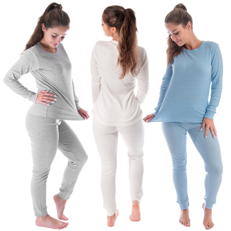 3 Sets intimi termici | Donna | 3 magliette + 3 pantaloni | Crema/Grigio/Celeste