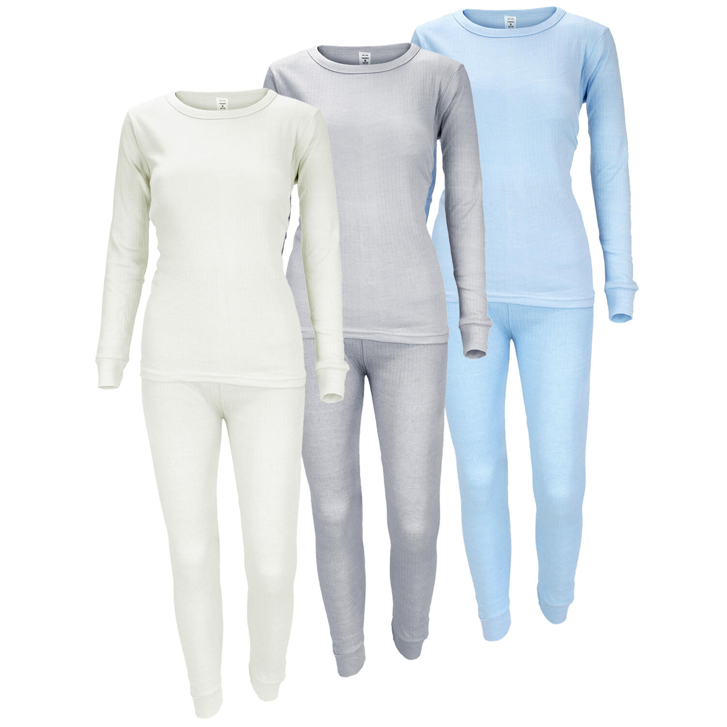 3 peças de roupa interior térmica para senhora | Creme/Cinza/Azul claro