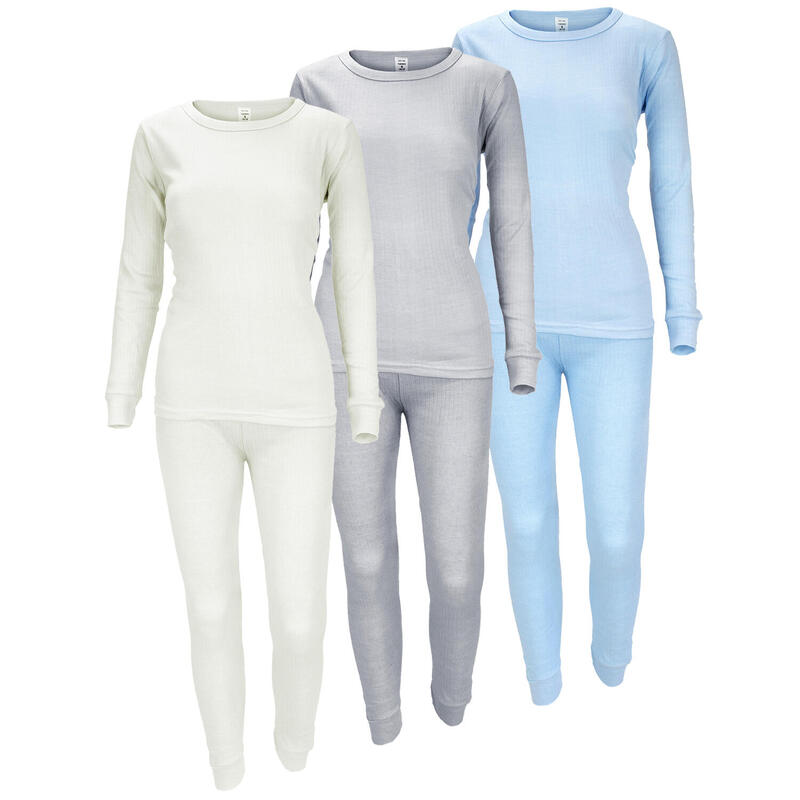 Lenjerie termică femei Set de 3 | Cămașă + Pantaloni | Cremă/gri/albastru clar