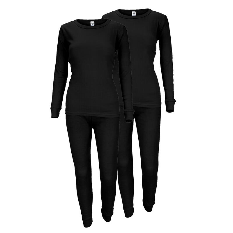 Ropa interior térmica, Mujer, Camiseta + pantalón, 2 sets, Negro