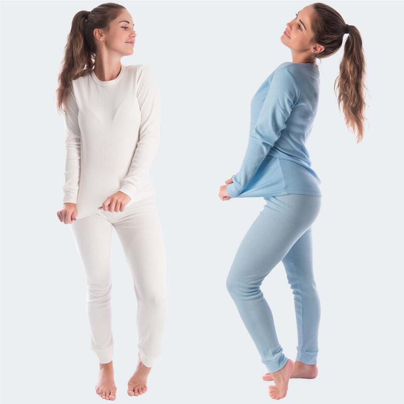 Set 2 sous-vêtements thermiques | Femmes | Doublure polaire | Crème/Bleu clair