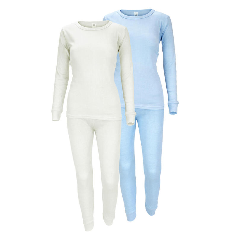 Thermoset Dames van 2 | Shirt + Broek | Crème/Lichtblauw