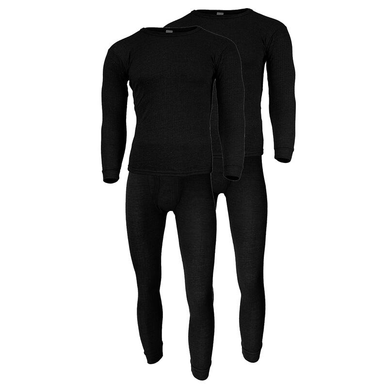 Thermounterwäsche Herren 2er Set | Hemd + Hose | Innenfleece | Schwarz