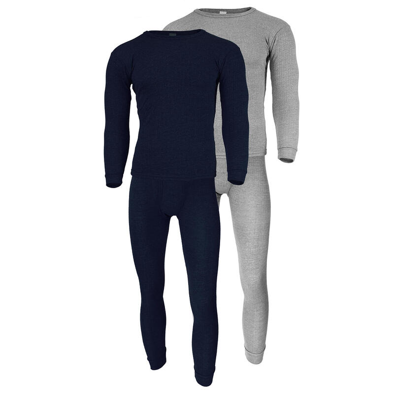 Set 2 sous-vêtements thermiques | Hommes | Doublure polaire | Bleu/Gris