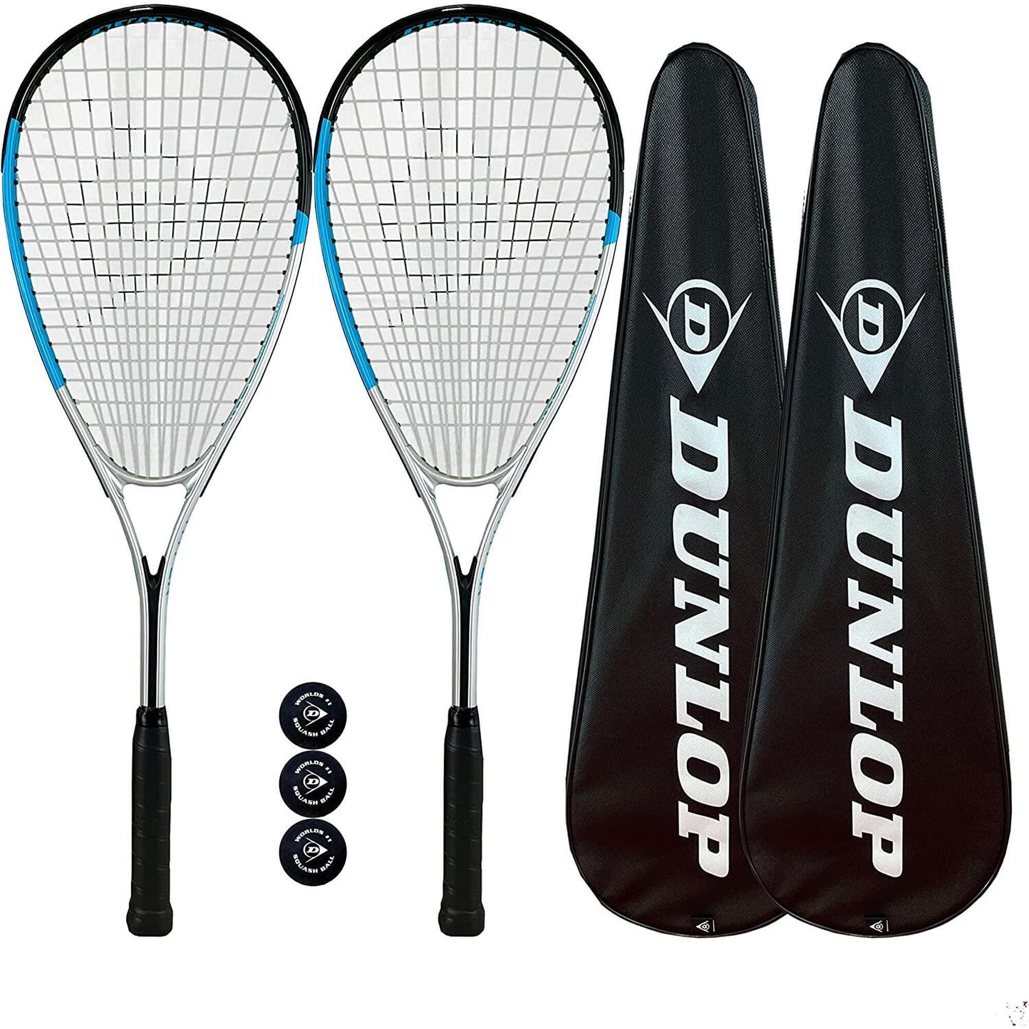 Dunlop Hyper Lite Nano Squash Racket Twin Pack, inc Covers & 3 Squash Balls 1/1