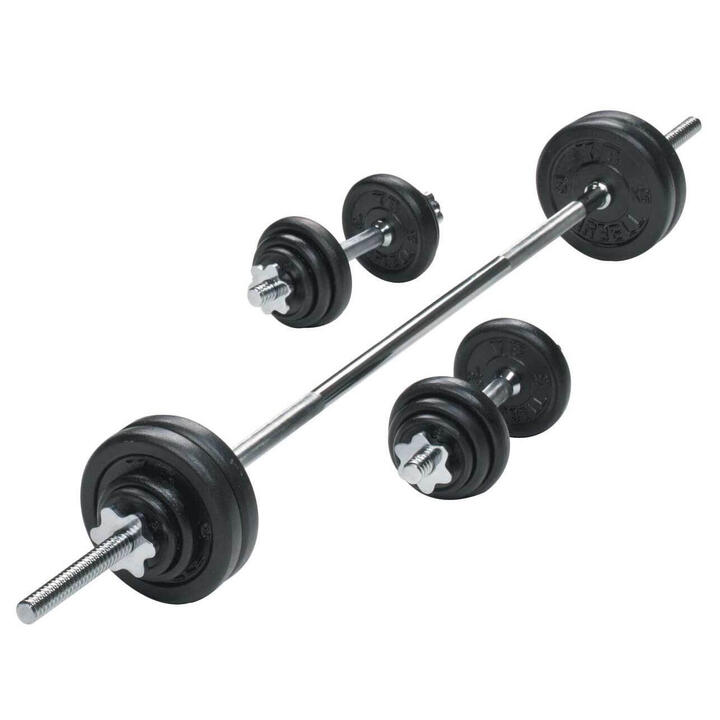 York 50kg Barbell & Dumbbell Cast Iron Weights Set YORK Decathlon