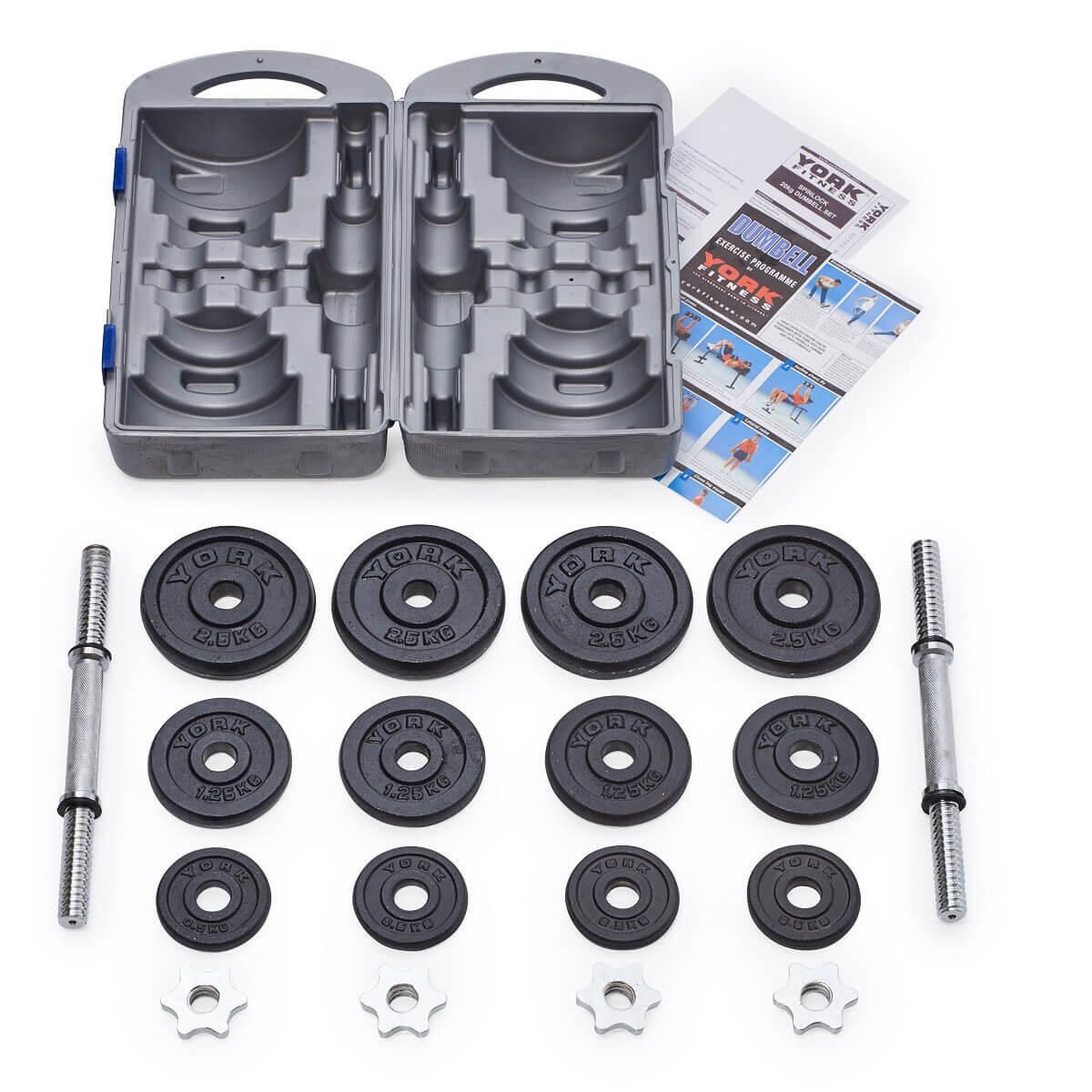 York 20kg Cast Iron Dumbbell Set with Case YORK Decathlon