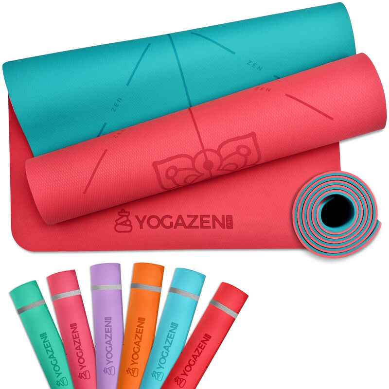 YOGAZEN Yogamatte TPE Dick Breit Rutschfest Azurblau und Orchidee