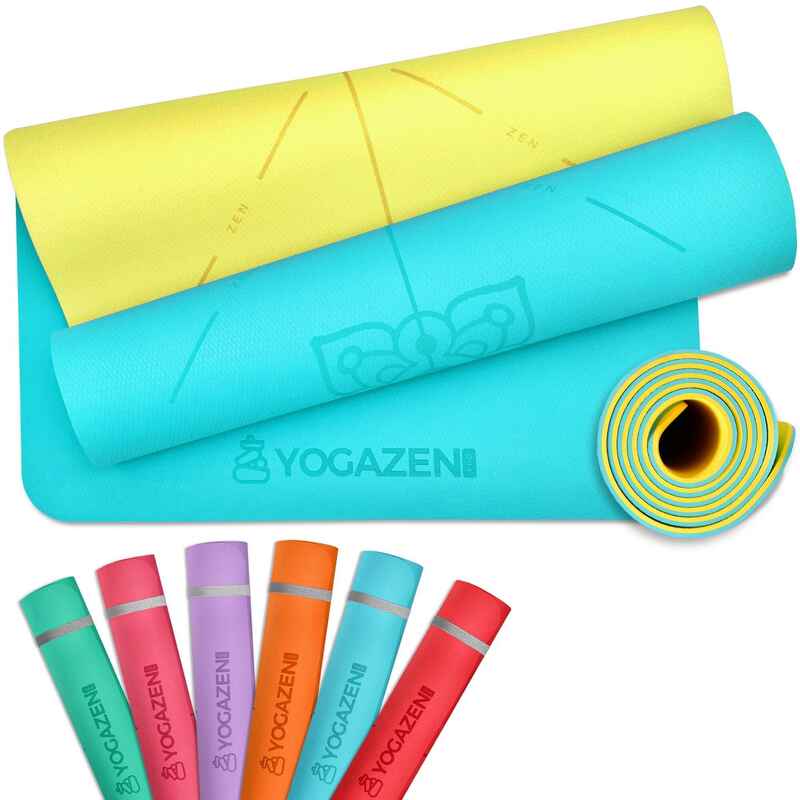 YOGAZEN Yogamatte TPE Dick Breit Rutschfest Zitrone und Azurblau