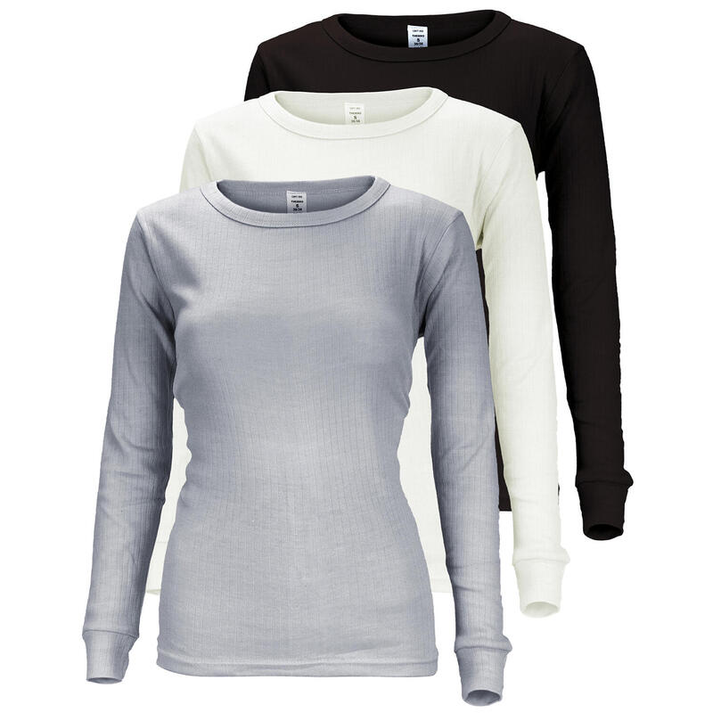 Camiseta térmica y deportiva | Mujer | Set de 3 | Crema/Gris/Negro