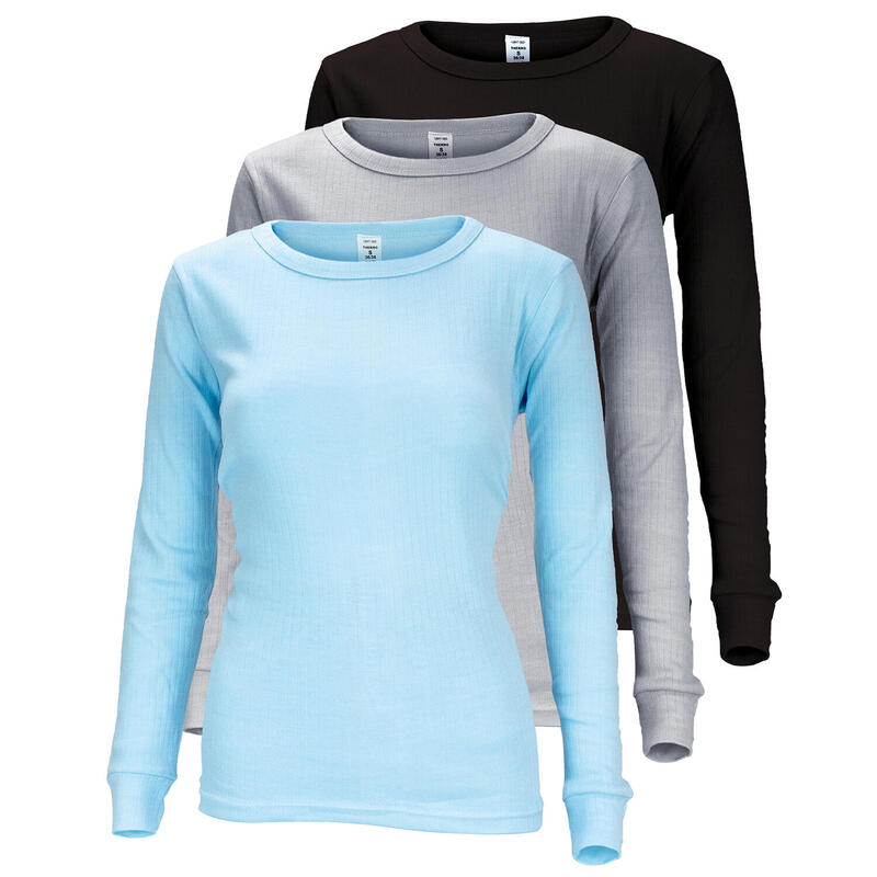 Conjunto a 3 camisolas interiores térmicas para senhora | Cinza/Azul claro/Preto