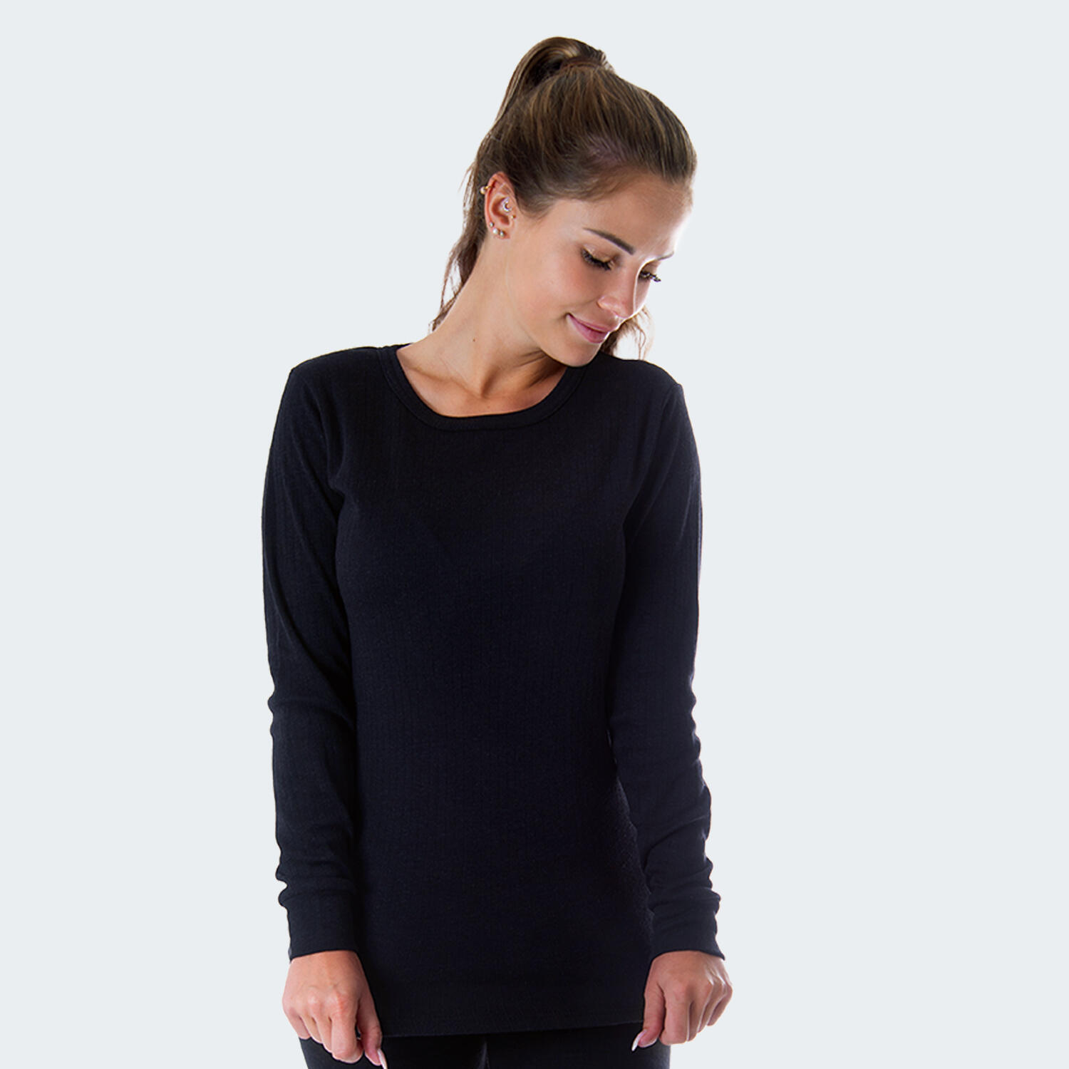 2/4 Magliette Termiche Donna Manica Lunga In Pile - Intimo A Compressione Per Sport E Inverno - Nero/Bianco, Taglie XS-2XL