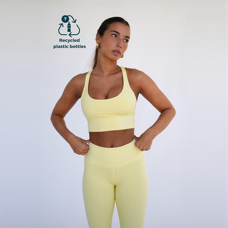 Top deportivo fitness Sostenible poliéster Mujer Fitplanet Coral amarillo