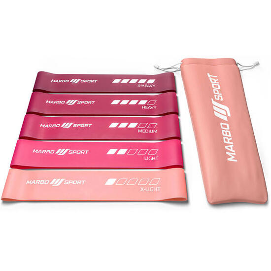 Set van 5 roze weerstandsbanden 600 x 50 mm