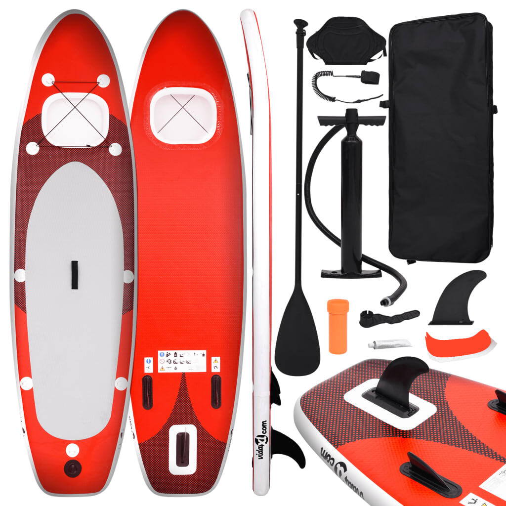 VIDAXL Set de tabla de paddle surf hinchable rojo 330x76x10 cm