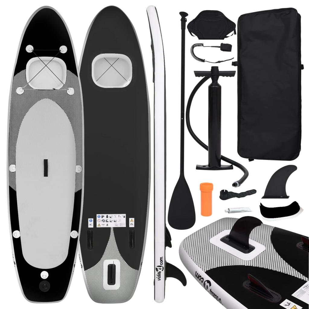 VIDAXL Set de tabla de paddle surf hinchable negro 330x76x10 cm