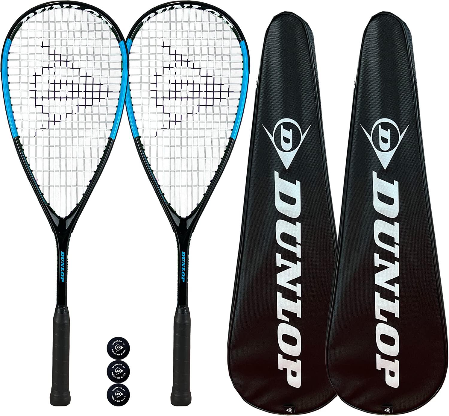 DUNLOP Dunlop Hypermax Nano Squash Racket Twin Set inc Covers & 3 Squash Balls