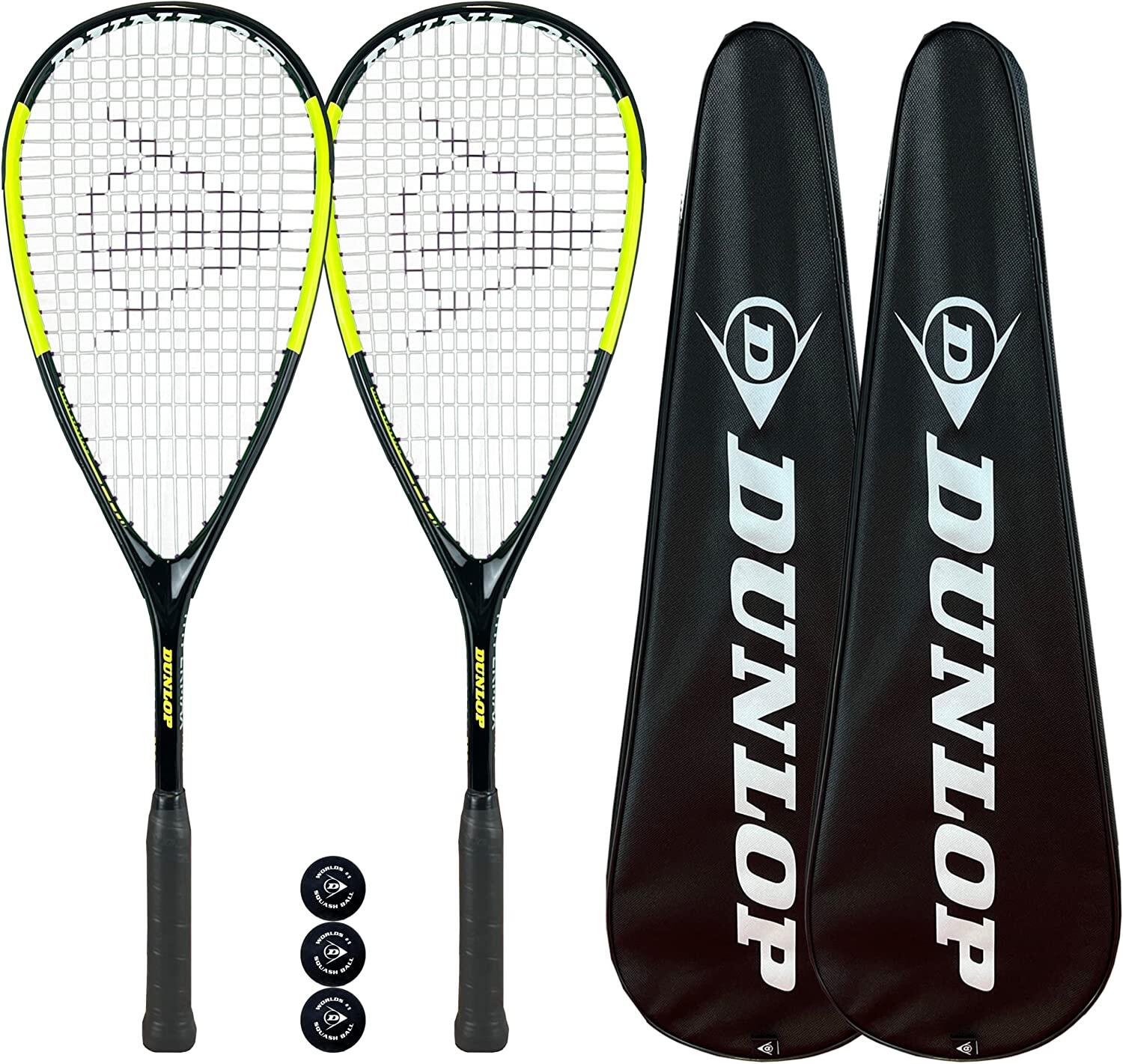 DUNLOP Dunlop Hypermax Pro Squash Racket Twin Set inc Covers & 3 Squash Balls
