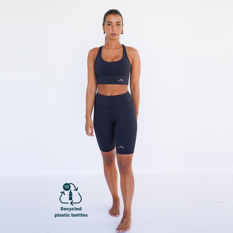 Leggings mallas fitness cortos Sostenible poliéster Mujer Fitplanet Ocean negro