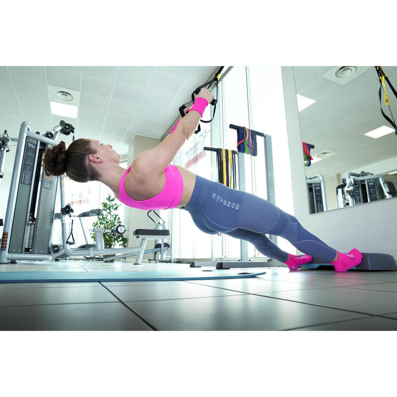 Chaussettes gym wellness adulte fitness antidérapante fuchsia bleu
