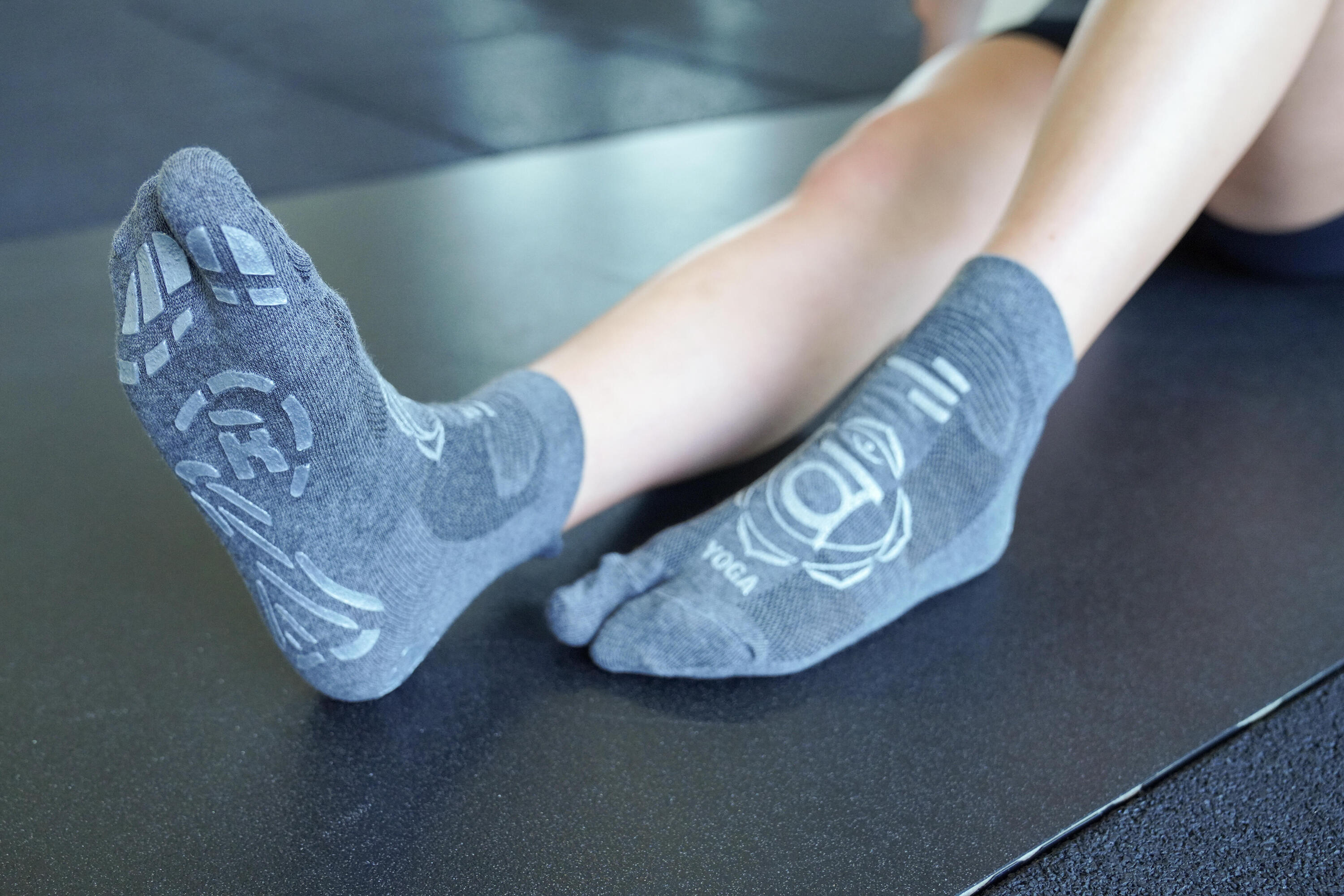 yogasokken 1 vinger volwassenen voor gym Antislip grijs heather zilver 5/5