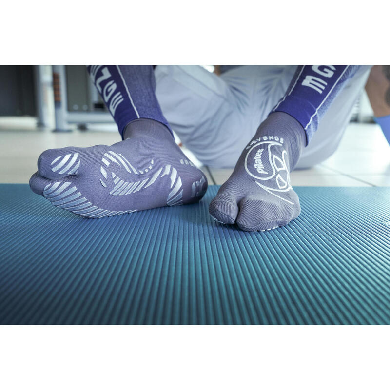 Chaussettes Pilates 1 finger adultes fitness antidérapantes antibactérien gris
