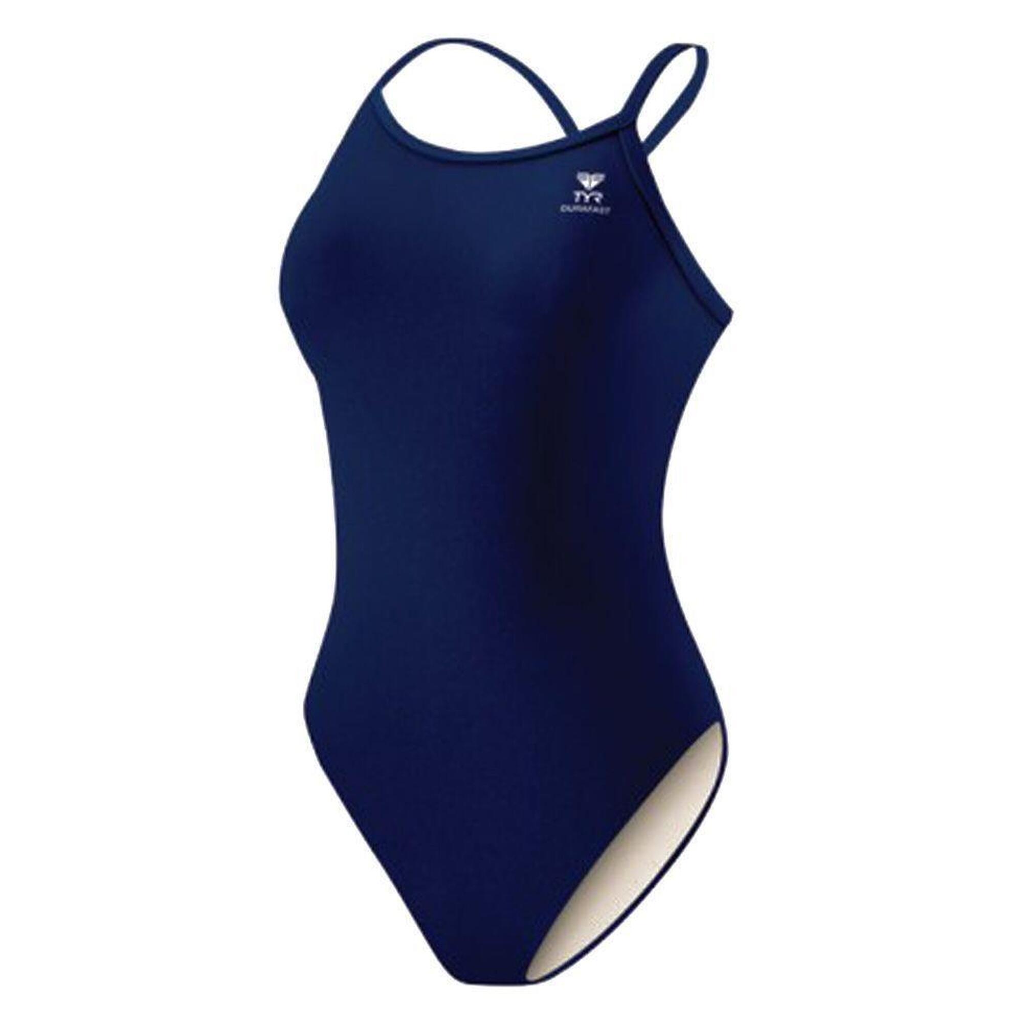 TYR Girl's Durafast One Solid Diamondfit Swimsuit - Navy Blue 1/3
