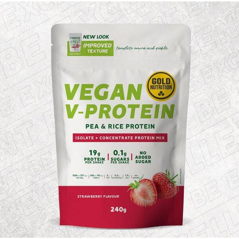 Pudra proteica vegetala, GoldNutrition, V Protein Capsuni, 240 g