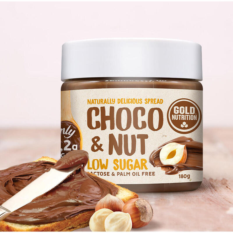 Crema tartinabila cu ciocolata-alune, GoldNutrition, Choco&Nut Low Sugar, 180 g