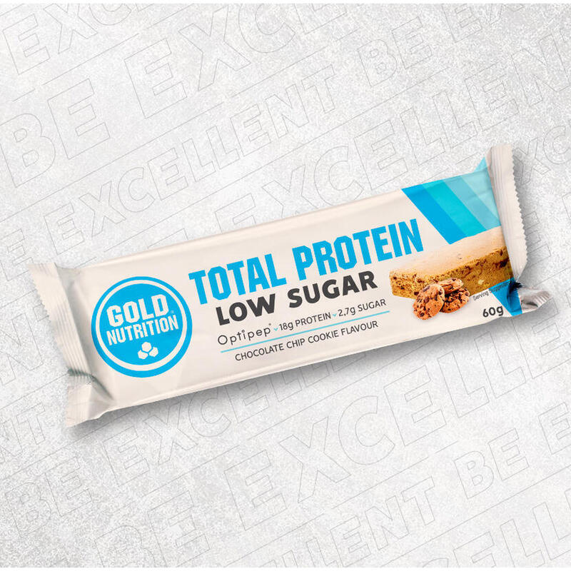 Baton proteic cu biscuiti si fulgi de ciocolata Low Sugar, 60 g, GoldNutrition