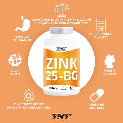 Zink 25-BG Zinkbisglycinat, höchste Bioverfügbarkeit, Brechtabletten