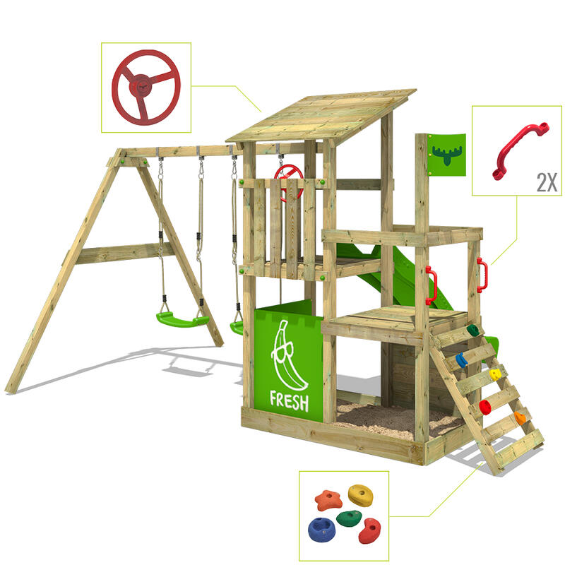 FruityForest speeltoren met schommel & rode glijbaan