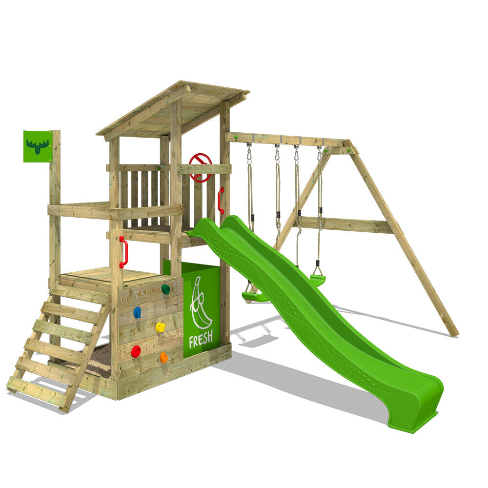 FATMOOSE Spielturm FruityForest mit Schaukel & apfelgrüner Rutsche
