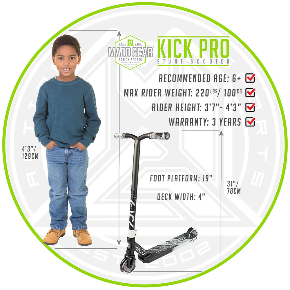 MADD GEAR KICK PRO V5 JUNIOR PRO STUNT SCOOTER – AGE 6+ - BLACK/SILVER 3/5