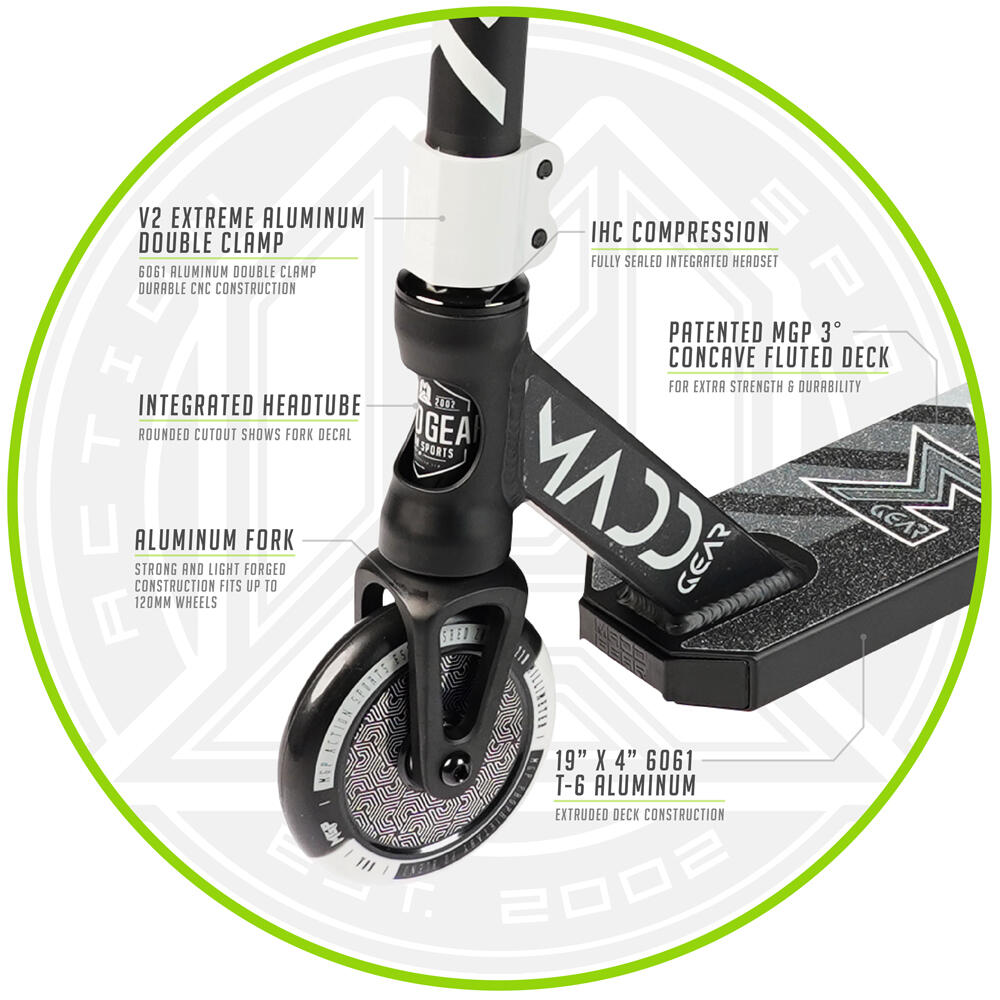 MADD GEAR KICK PRO V5 JUNIOR PRO STUNT SCOOTER – AGE 6+ - BLACK/SILVER 4/5