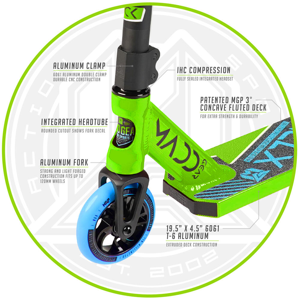 MADD GEAR KICK EXTREME V5 PRO STUNT SCOOTER – AGE 8+ - LIME / BLUE 5/5