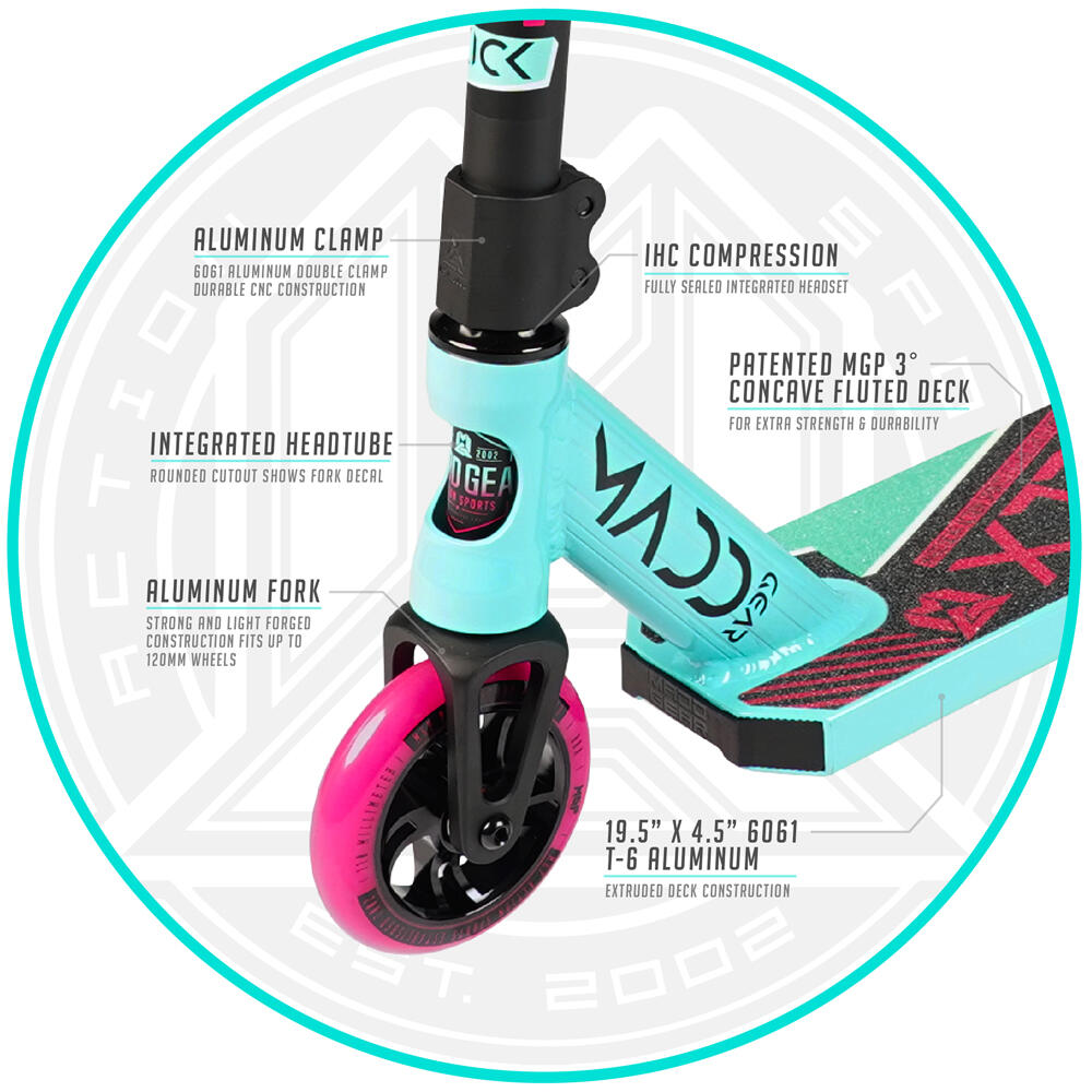 MADD GEAR KICK EXTREME V5 PRO STUNT SCOOTER – AGE 8+ - TEAL / PINK 5/5