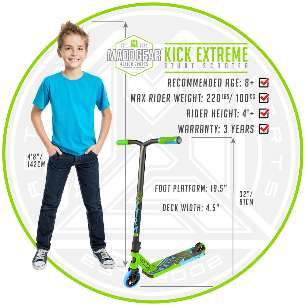 MADD GEAR KICK EXTREME V5 PRO STUNT SCOOTER – AGE 8+ - LIME / BLUE 4/5