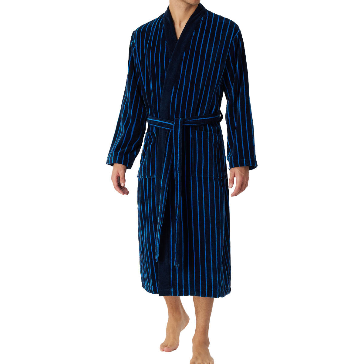 SCHIESSER Soft Velour Bathrobe - Cotton Men blue