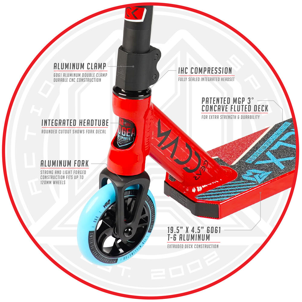 MADD GEAR KICK EXTREME V5 PRO STUNT SCOOTER – AGE 8+ - RED / BLUE 5/5