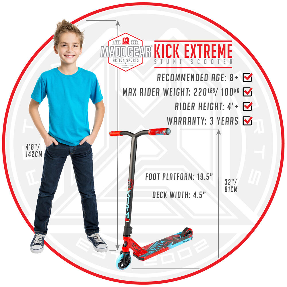 MADD GEAR KICK EXTREME V5 PRO STUNT SCOOTER – AGE 8+ - RED / BLUE 4/5