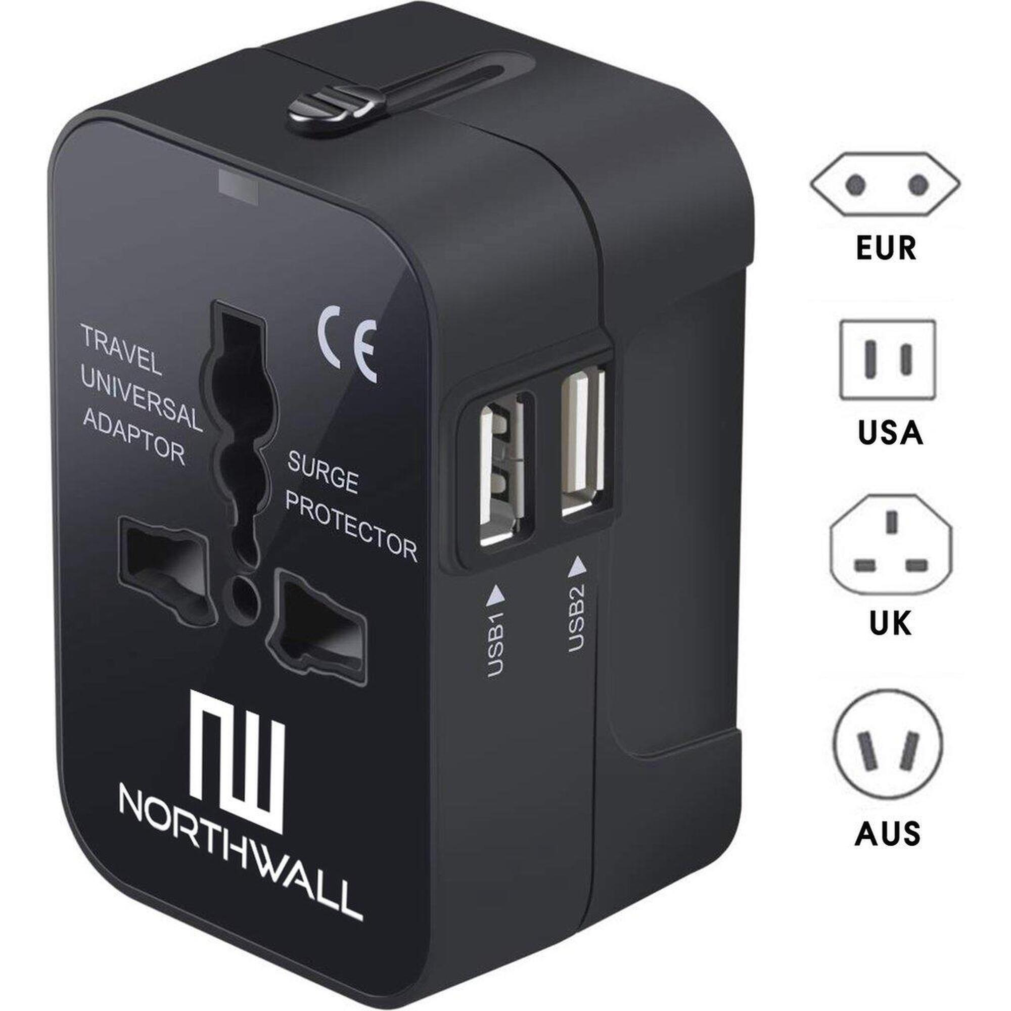 Universal worldwide plug with 2 USB ports - For over 150 countries