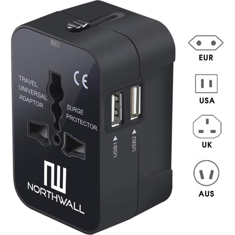 universeller Weltstecker mit 2 USB-Anschlüssen - Reisestecker für +150 Länder